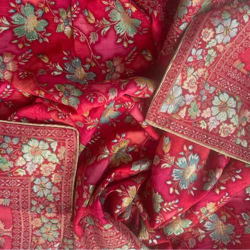 Pink Banarsi Multicolor Floral Georgette Dupatta