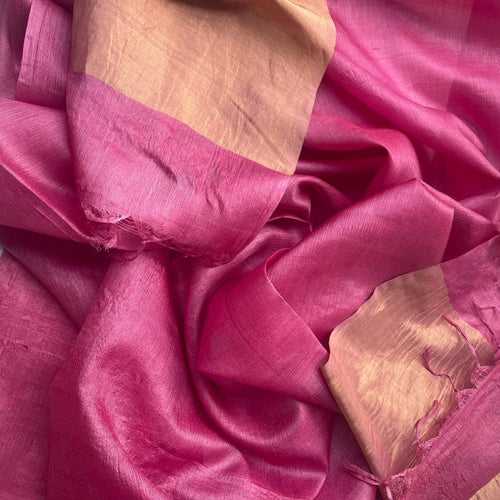 Pink Tussar Silk Zari Dupatta