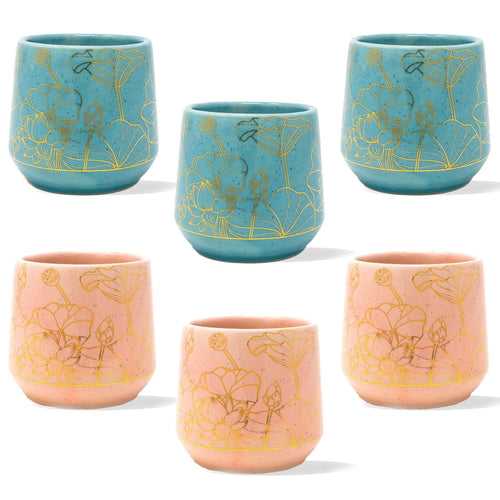 Aurobindo Kulhar - Old Rose & Teal Mix - Set of 6