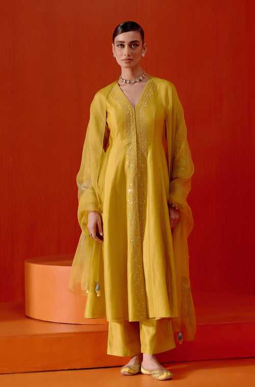 Mustard Embroidered Anarkali Set (RTS)