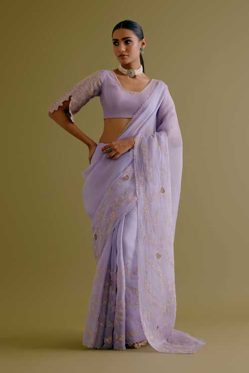 Mauve Embroidered Organza Saree