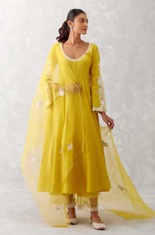 Mustard Yellow Embroidered Anarkali Set