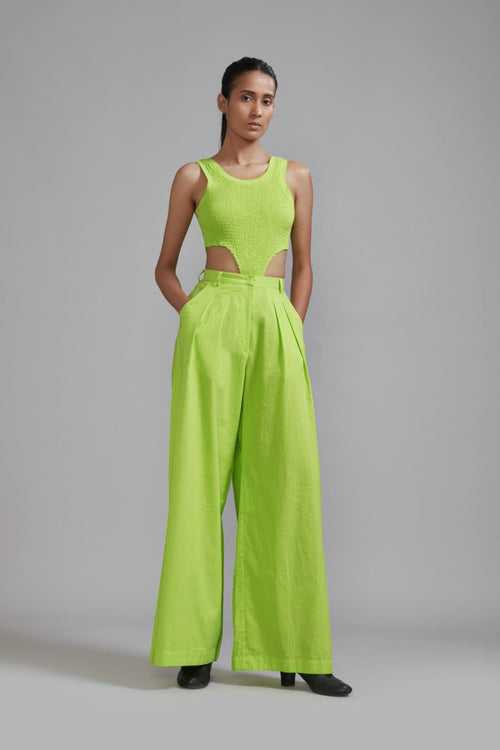 Neon Green Long Pleated Trouser