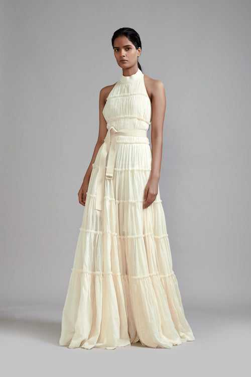 Off-White Backless Tiered Gown
