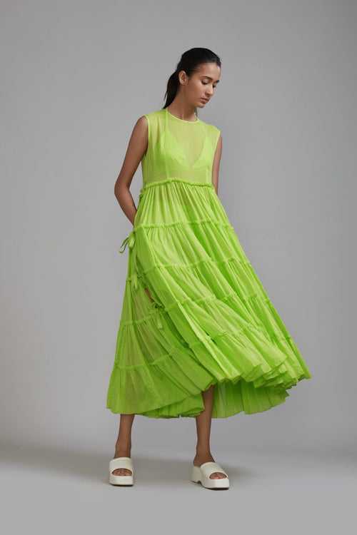 Neon Green Tiered Tie Tunic