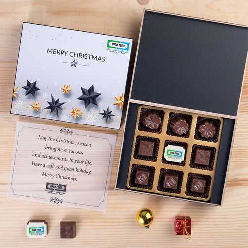 Christmas & New Year Gifts - 9 Chocolate Box - Single Printed Chocolates (Minimum 50 Boxes)