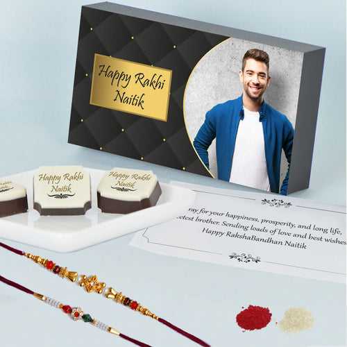 Unique Rakhi Gift for Brother with Printed Chocolates (Rakhi Pack Optional)