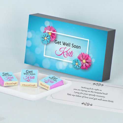 Vibrant Blue Design Personalized Get Well Soon Gift (with Wrapped Chocolates)