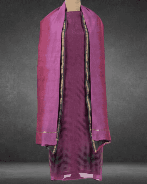 Semi Stitched Chanderi Casual Suit Set