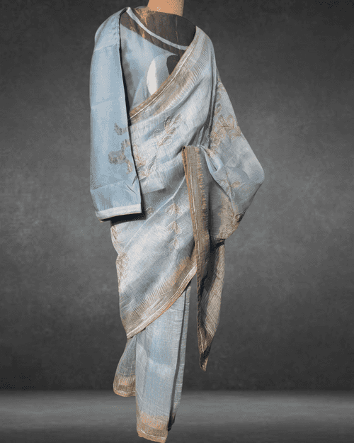 Formal Silk linen saree with french knots