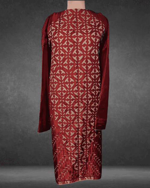 Semistitched Katab Applique Silk kurta