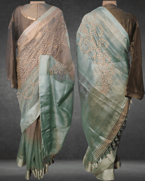 Formal Silk tissue Applique Saree(VKSR05MAY09)