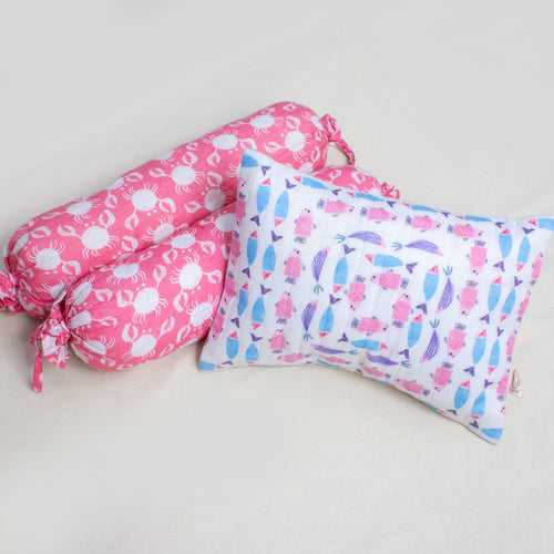 FISH & CRAB PILLOW BOLSTER SET IN MILK FABRIC