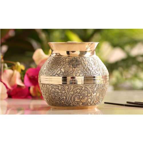 Indian Art Villa Embossed Design Brass Lota, 750 ML