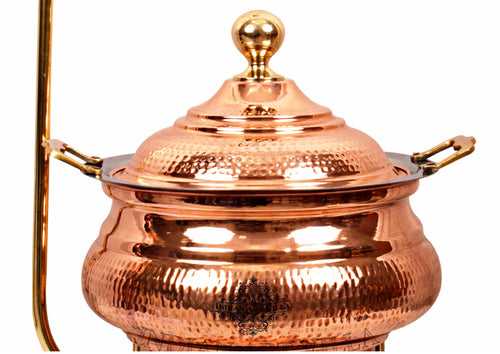 INDIAN ART VILLA Steel Copper Hammered Design Chafing Dish 4 Ltr.