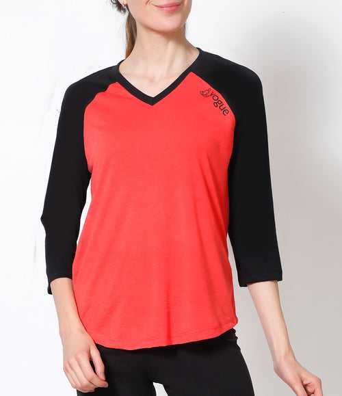 Red-Black 3/4th Sleeve Cotton T-Shirt