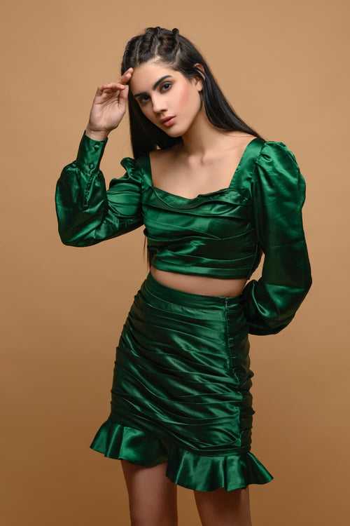 Green Satin Love Coord Set