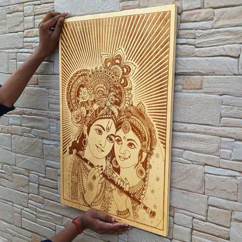 Radha Krishna Engraved In Wood | Radhakrishn Painting | Auspicious Gift