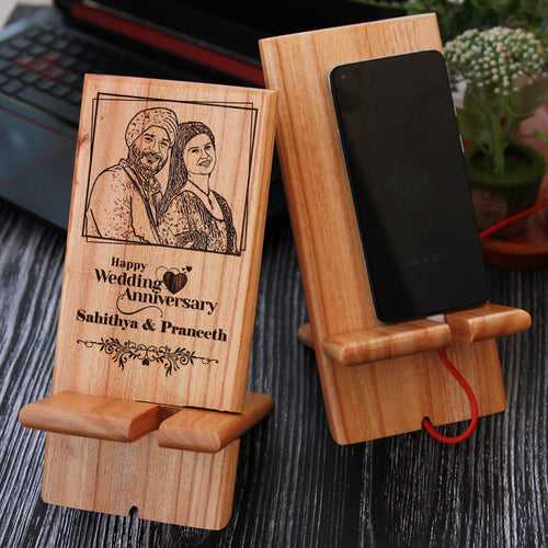 Engraved Wooden Mobile Phone Stand | Wedding Anniversary Gift