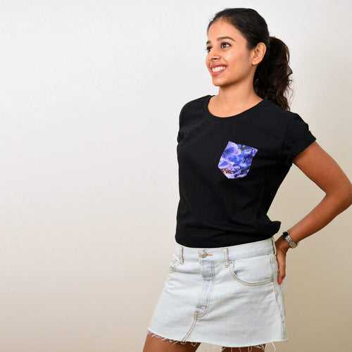 Women's Black Jacaranda Pocket T-shirt