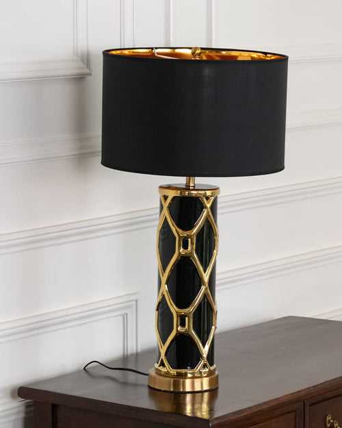 'Trellis' Ceramic Table Lamp - Black