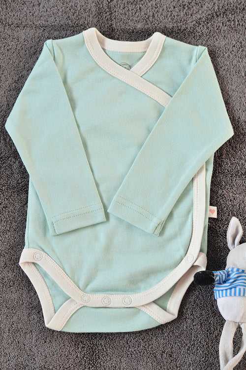 Mint Blue unisex full sleeve kimono onesie in organic cotton