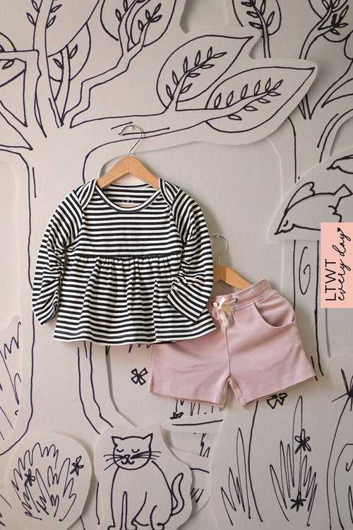 Everyday girls kedia top and shorts set in black stripes and rose pink