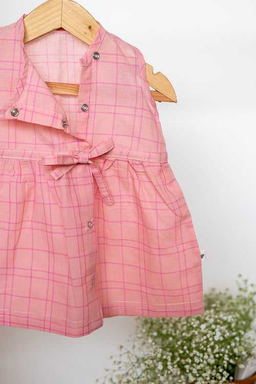 Song in your Heart girls jhabla in pink handwoven cotton check
