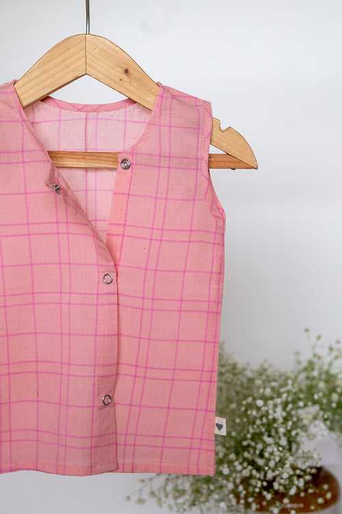 Song in your Heart unisex jhabla in pink handwoven cotton checks