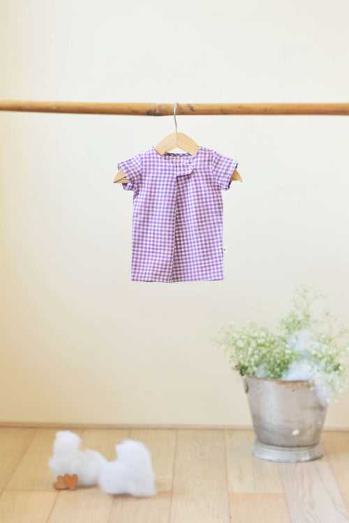 'Happy as a Clam' Big button Tee in Lavender checks - Unisex (0-6 months)