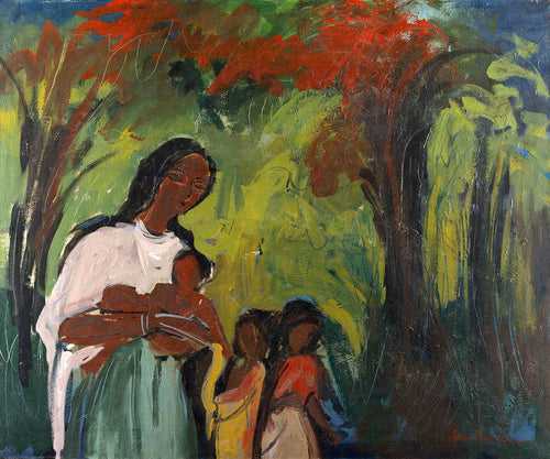 Family - Sailoz Mookherjea - Bengal School Art - Indian Painting