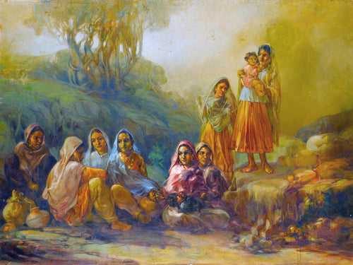 Sahelian (Girl Friends) - Ustad Allah Bux - Indian Masters Painting - Canvas Prints