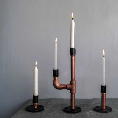 TPF111 Copper Black Industrial Pipe Candle holder Set