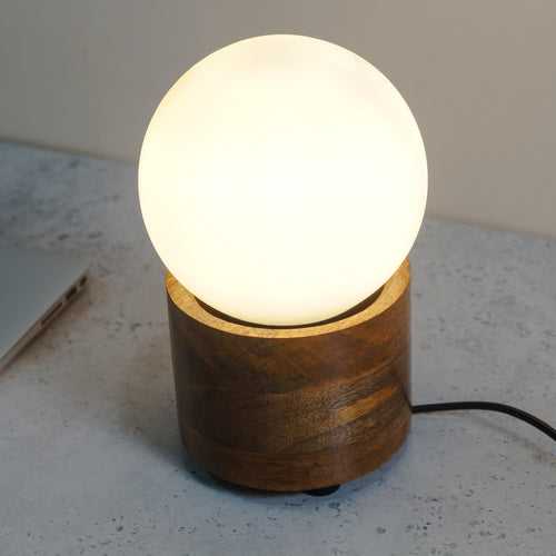 CDL114 Solid Teak Wood Glass Table Lamp