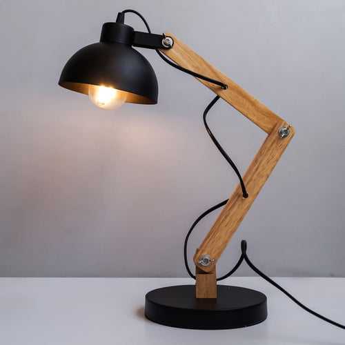 FDL101 Mid-Century Essential Desk Lamp In Black Metal And Wood