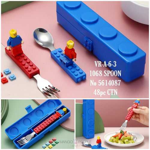 BUILDING BLOCKS DESIGN LEGO STAINLESS STEEL SPOON AND FORK CUTLERY SET