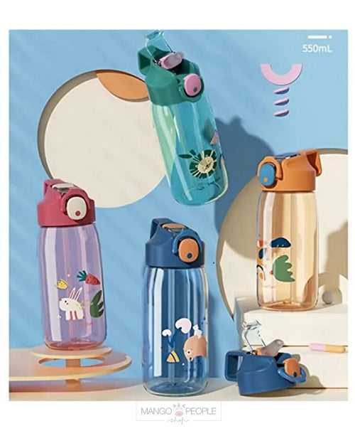 CARTOON PRINTED CUTE TRANSPARENT WATER BOTTLE WITH SIPPER FOR KIDS - 550ML