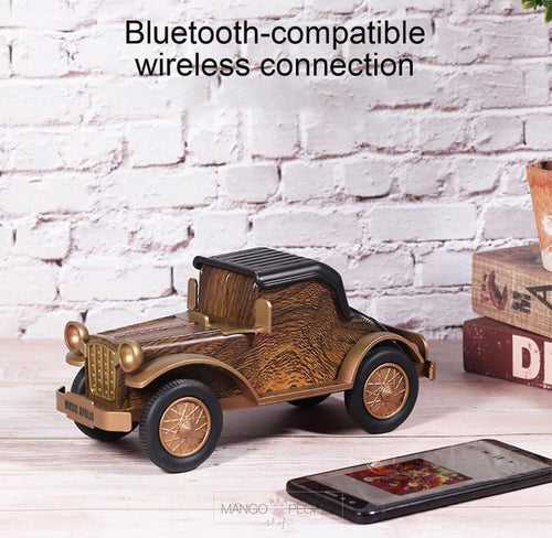 CREATIVE WOODEN PATTERN RETRO CAR SHAPED BLUETOOTH COMPATIBLE WIRELESS LOUDSPEAKER