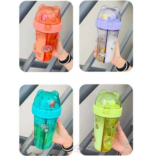 CUTE DOUBLE PARTITION SIPPER BOTTLE | TWO DRINKS IN ONE GLASS - 420ML