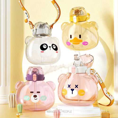 CUTE ROUND SHAPE 3D ANIMAL DESIGN WATER BOTTLE WITH STRAW - 1000ML