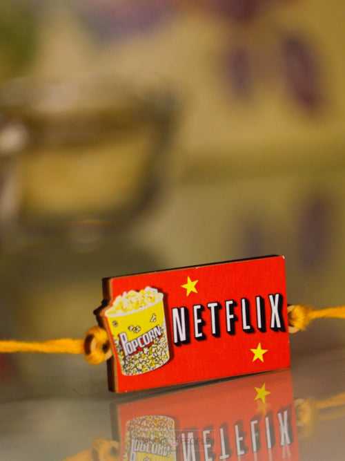Netflix & Popcorn Wooden Rakhi