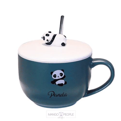 PANDA CERAMIC CUP WITH STEEL SPOON - 600ML