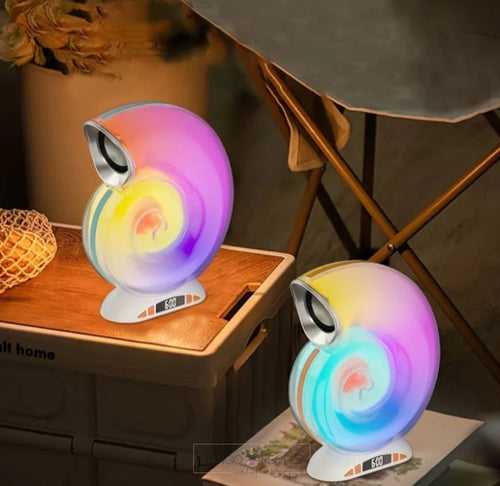 PORTABLE WIRELESS CONCH SHAPE MUSIC SPEAKER LAMP WITH CLOCK