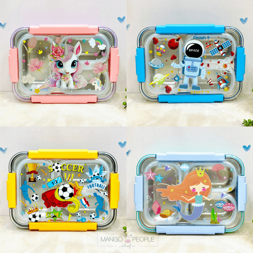 SUPER SHINE 3-COMPARTMENTS HOLOGRAPHIC TRANSPARENT STAINLESS STEEL LUNCH BOX - 710ML