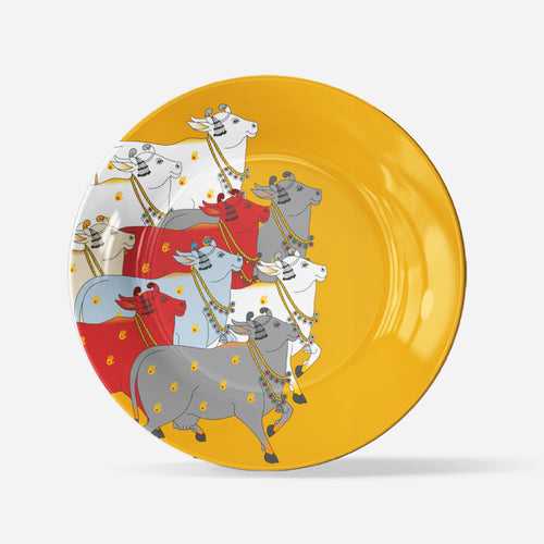 Pichwai Cow Yellow Wall Decor Plate