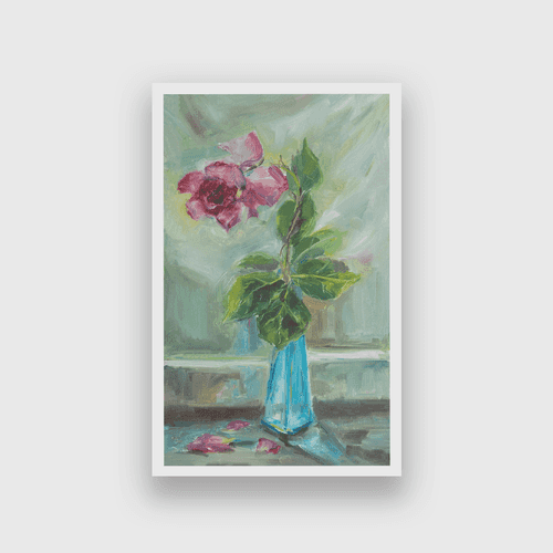 Roses Vase Painting One Rose Withered Blue Vase With Oil Paints Original Author painting