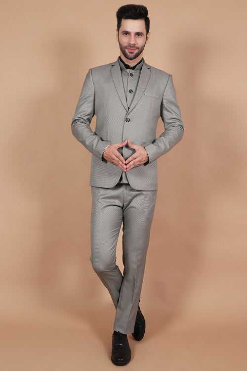 Polyester Cotton Grey Three Piece Suit