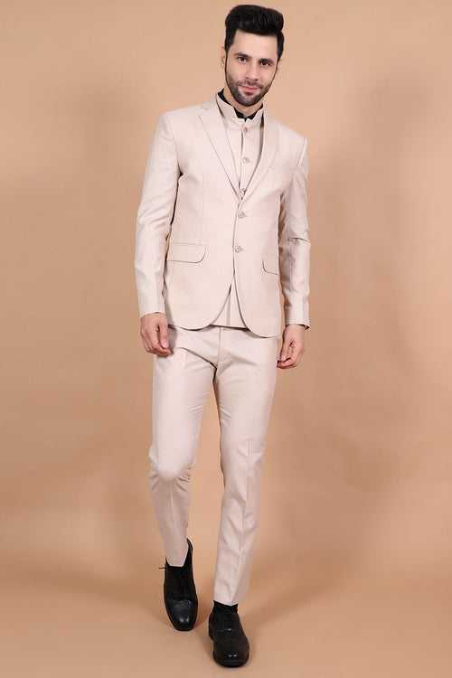 Polyester Cotton Beige Three Piece Suit