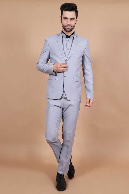 Polyester Cotton Grey Three Piece Suit