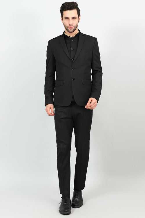 Poly Viscose Black Three Piece Suit